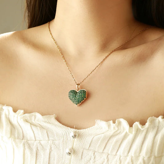 Comprar Todo Dia, Luxo 24k 9999 ouro puro verde amor pingente moda estilo europeu e americano micro-incrustado colar pingente