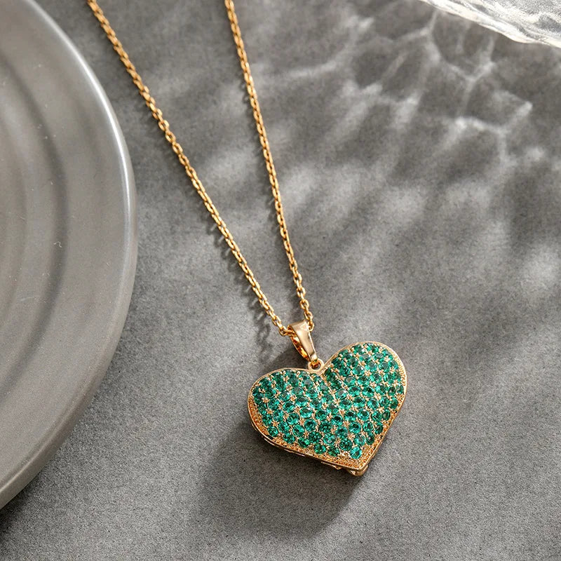 Comprar Todo Dia, Luxo 24k 9999 ouro puro verde amor pingente moda estilo europeu e americano micro-incrustado colar pingente