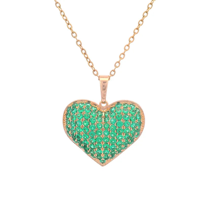 Comprar Todo Dia, Luxo 24k 9999 ouro puro verde amor pingente moda estilo europeu e americano micro-incrustado colar pingente