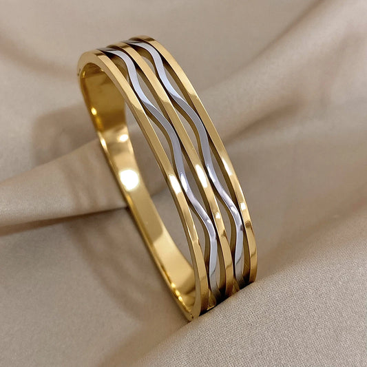 Greatera-dois tons de aço inoxidável pulseiras para as mulheres, jóias de metal impermeável, ouro e cor prata