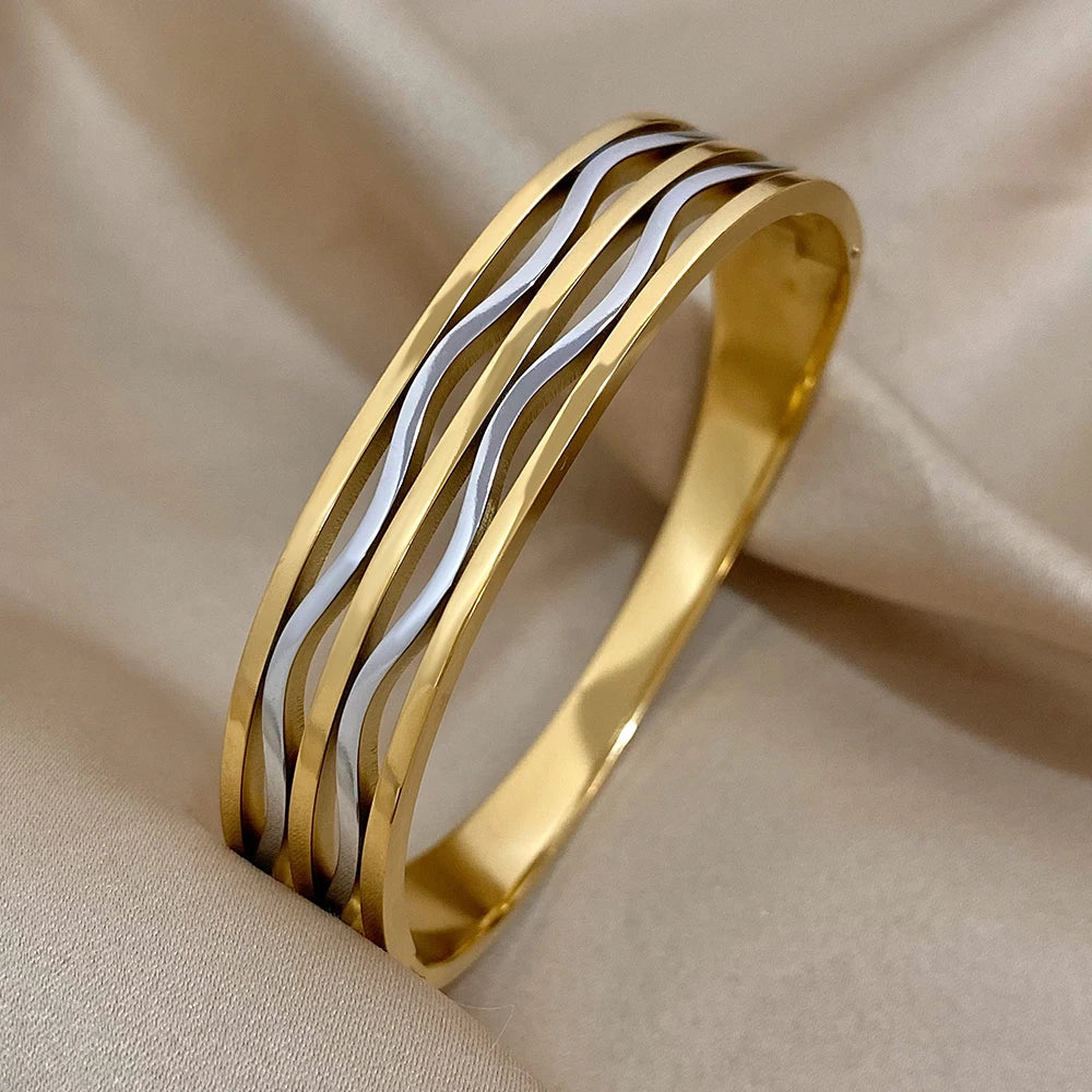 Greatera-dois tons de aço inoxidável pulseiras para as mulheres, jóias de metal impermeável, ouro e cor prata