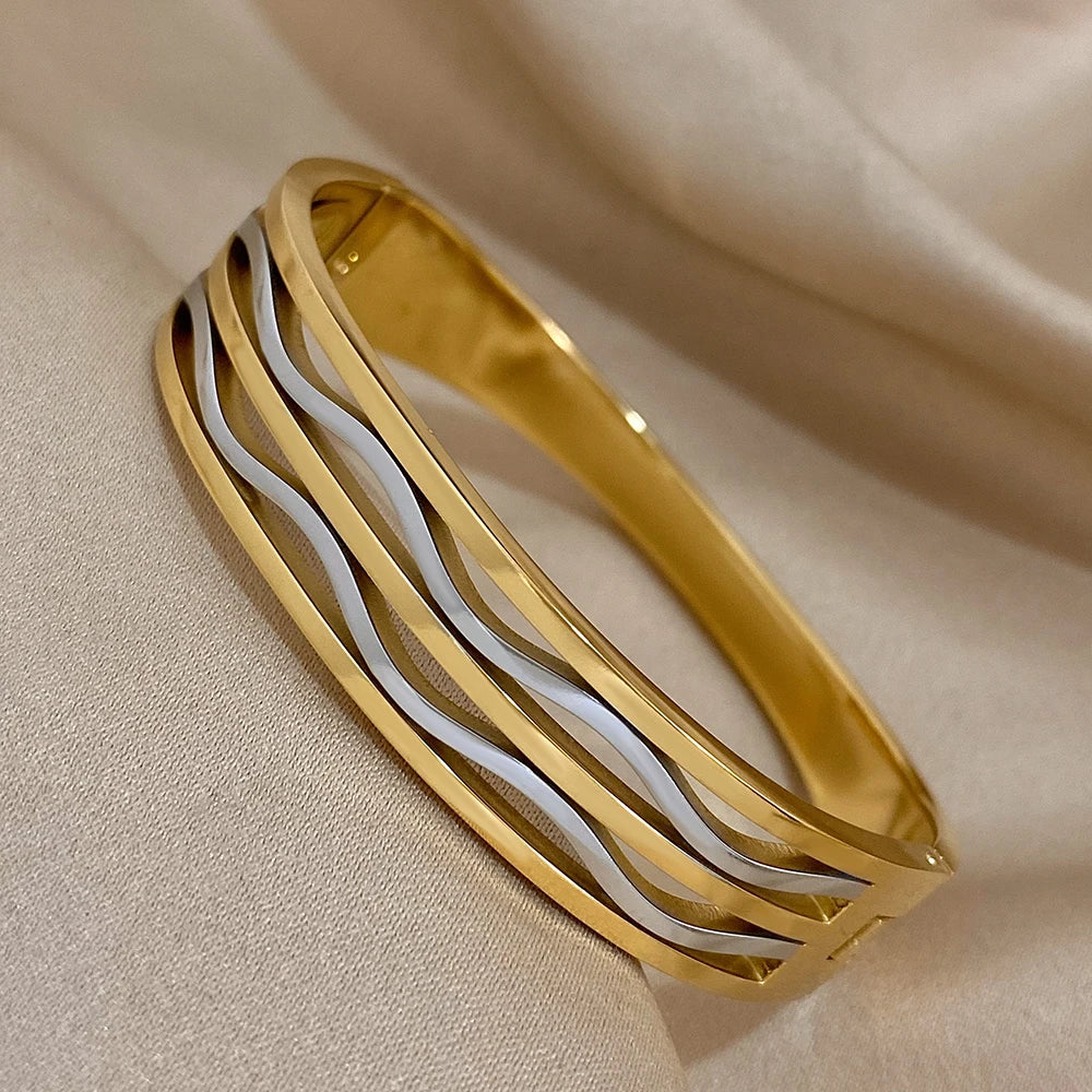 Greatera-dois tons de aço inoxidável pulseiras para as mulheres, jóias de metal impermeável, ouro e cor prata