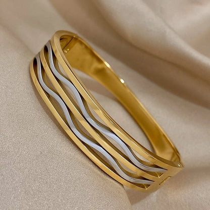 Greatera-dois tons de aço inoxidável pulseiras para as mulheres, jóias de metal impermeável, ouro e cor prata