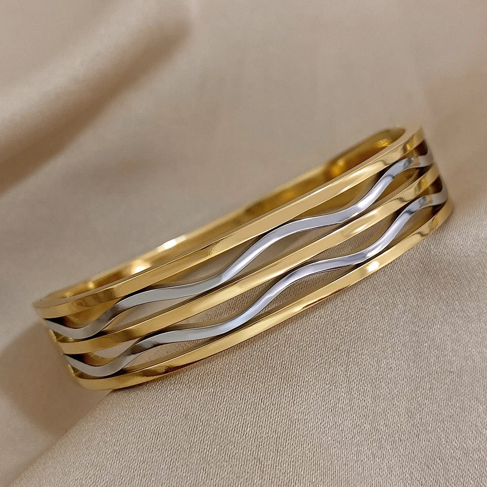Greatera-dois tons de aço inoxidável pulseiras para as mulheres, jóias de metal impermeável, ouro e cor prata