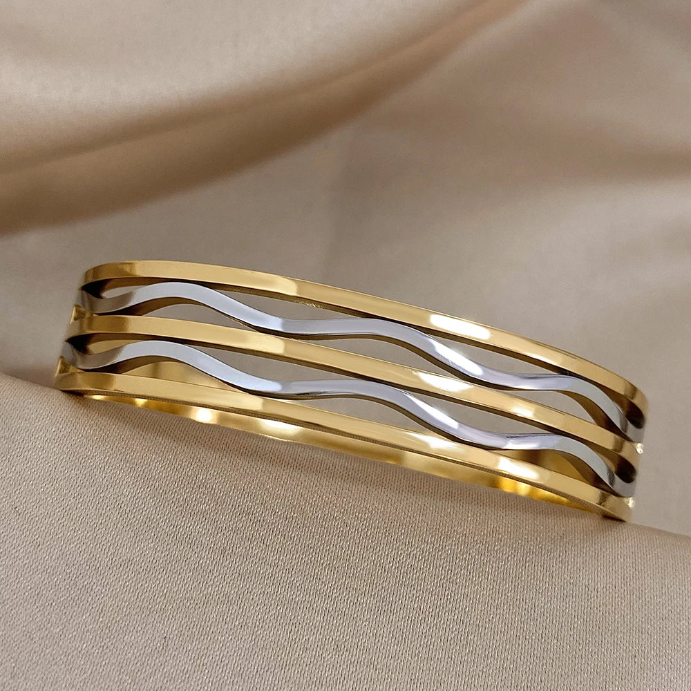 Greatera-dois tons de aço inoxidável pulseiras para as mulheres, jóias de metal impermeável, ouro e cor prata