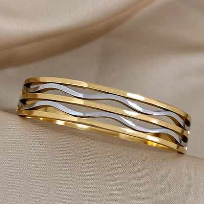 Greatera-dois tons de aço inoxidável pulseiras para as mulheres, jóias de metal impermeável, ouro e cor prata
