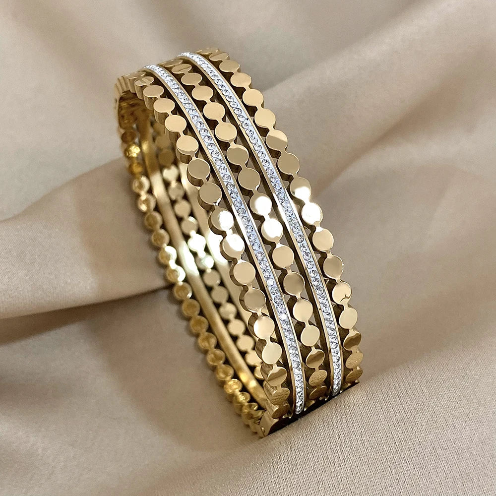 Greatera-Banhado A Ouro Largo Rhinestone Charme Pulseiras para As Mulheres, Aço Inoxidável, Layered Chunky Metal, Jóias Impermeável