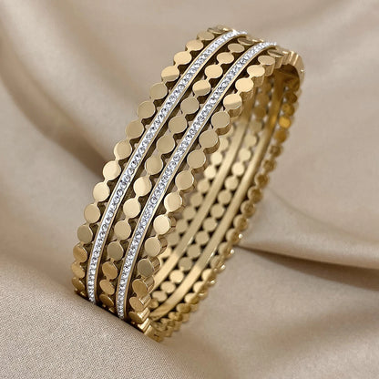 Greatera-Banhado A Ouro Largo Rhinestone Charme Pulseiras para As Mulheres, Aço Inoxidável, Layered Chunky Metal, Jóias Impermeável
