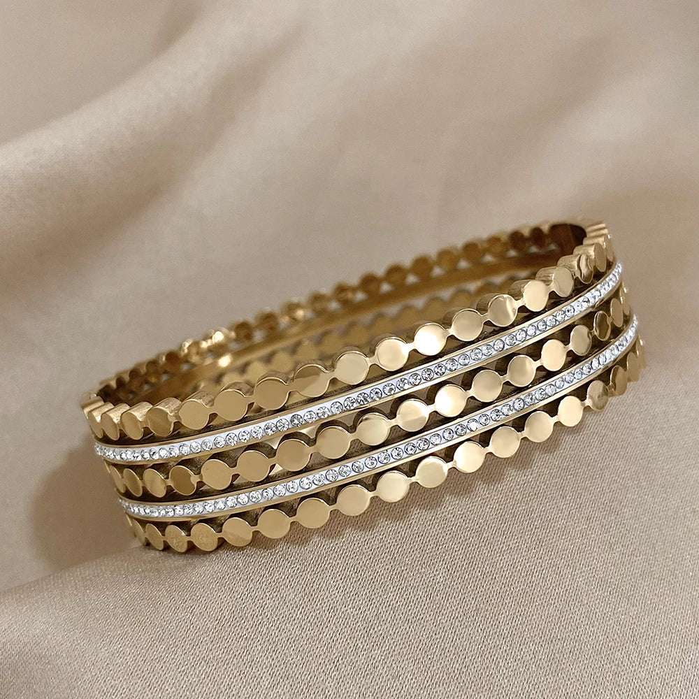 Greatera-Banhado A Ouro Largo Rhinestone Charme Pulseiras para As Mulheres, Aço Inoxidável, Layered Chunky Metal, Jóias Impermeável