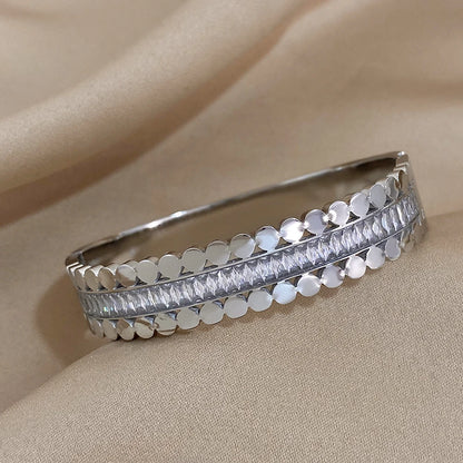 Greatera-banhado a ouro pulseira de aço inoxidável para as mulheres, cuff zircônia cúbica branca, jóias charme à prova d'água