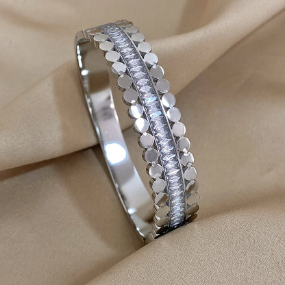 Greatera-banhado a ouro pulseira de aço inoxidável para as mulheres, cuff zircônia cúbica branca, jóias charme à prova d'água