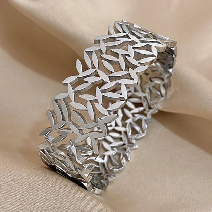ALLYES-Aço Inoxidável Deixa Pulseiras para Mulheres, Pulseiras Largas Chunky, Pulseira de Pulso Design Exclusivo, Jóias Impermeáveis, 316L