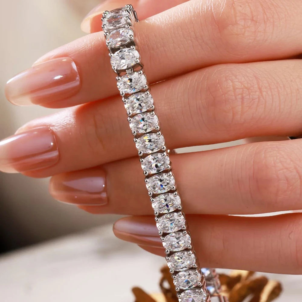 Comprar Todo Dia, Pulseiras de tênis de moissanite com corte oval de 0,5 quilates S925 prata 18K banhada a ouro para mulheres homens joias hiphop presentes certificação GRA