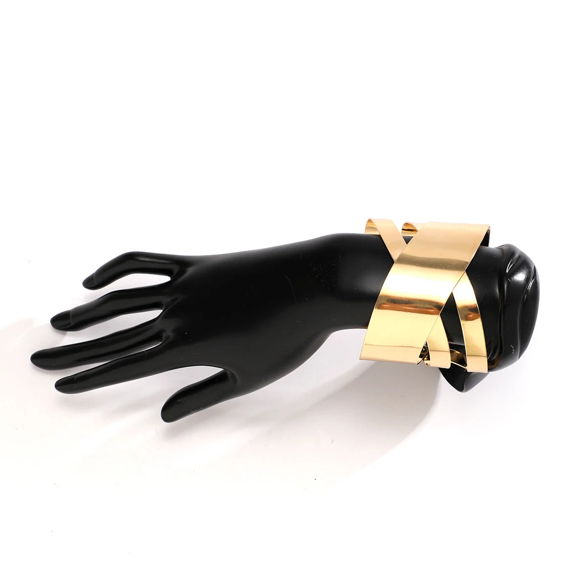 IngeSight.Z-Punk Pulseira Cruz de Metal Liso para Mulheres, Pulseira Aberta Ajustável, Punho Dourado, Pulseira Larga de Mão, Exagerada