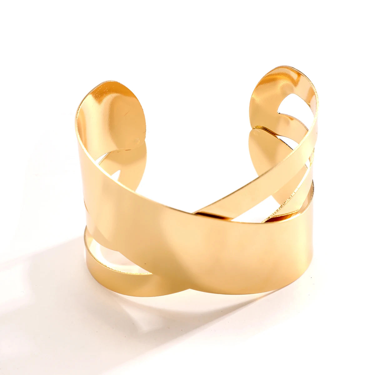 IngeSight.Z-Punk Pulseira Cruz de Metal Liso para Mulheres, Pulseira Aberta Ajustável, Punho Dourado, Pulseira Larga de Mão, Exagerada