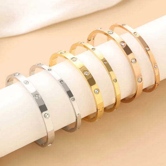 Pulseira de zircônia cúbica em aço inoxidável para homens e mulheres, sem desbotamento, joias diárias, presente de feriado, festa, moda