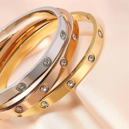 Pulseira de zircônia cúbica em aço inoxidável para homens e mulheres, sem desbotamento, joias diárias, presente de feriado, festa, moda