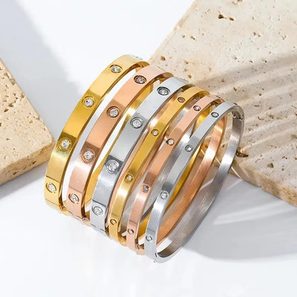 Pulseira de zircônia cúbica em aço inoxidável para homens e mulheres, sem desbotamento, joias diárias, presente de feriado, festa, moda