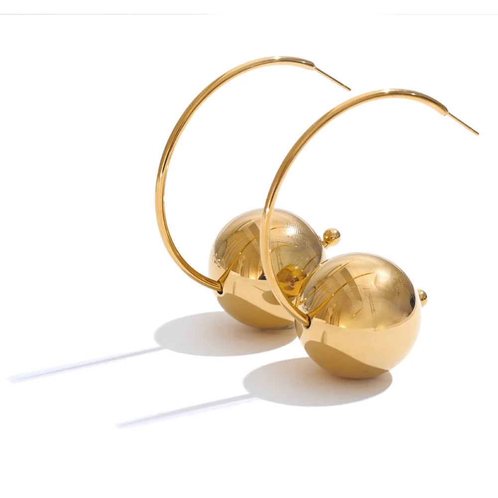 Yhpup 25mm grande bola redonda de aço inoxidável em forma de C moda huggie brincos suave declaração atraente jóias banhado a ouro PVD
