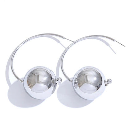 Yhpup 25mm grande bola redonda de aço inoxidável em forma de C moda huggie brincos suave declaração atraente jóias banhado a ouro PVD