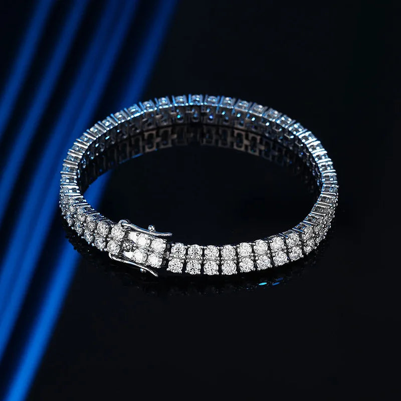 Bxiny pulseiras de tênis de moissanite 3mm, prata s925 para mulheres e homens, fileira dupla, diamante certificado, hiphop, corrente de mão, joias de presente