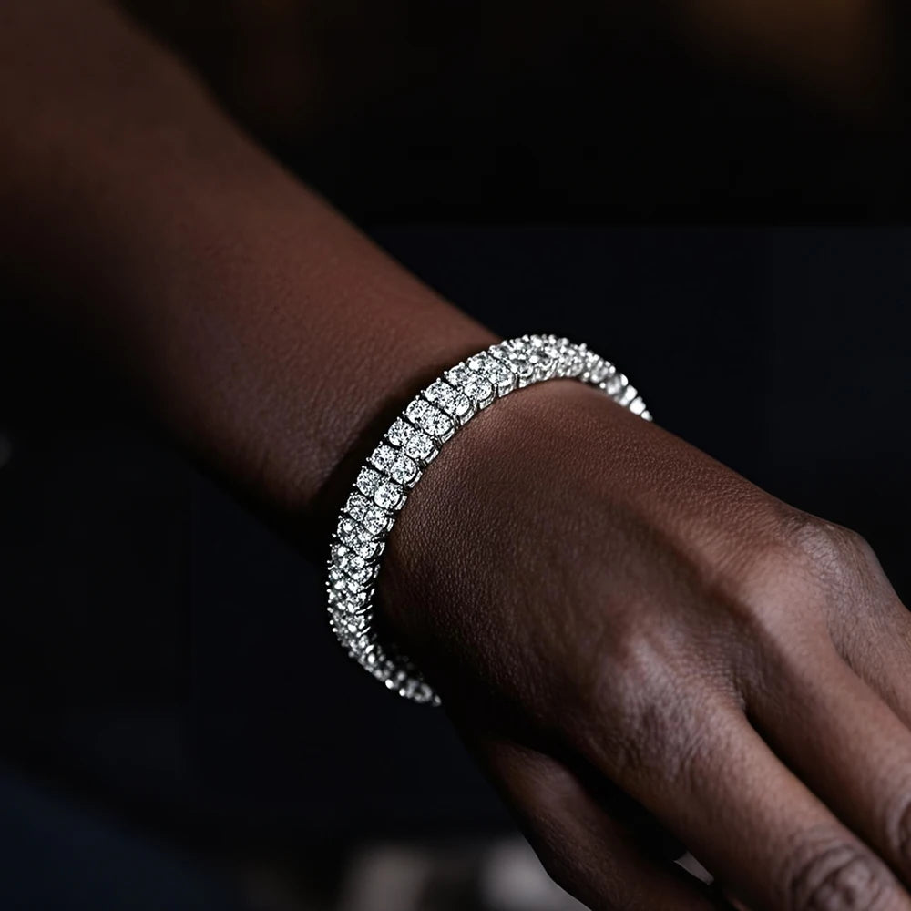 Bxiny pulseiras de tênis de moissanite 3mm, prata s925 para mulheres e homens, fileira dupla, diamante certificado, hiphop, corrente de mão, joias de presente