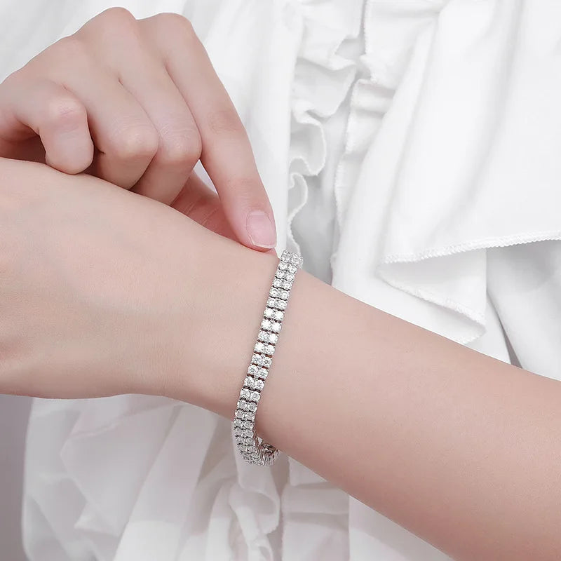 Bxiny pulseiras de tênis de moissanite 3mm, prata s925 para mulheres e homens, fileira dupla, diamante certificado, hiphop, corrente de mão, joias de presente