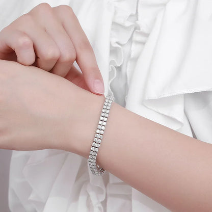 Bxiny pulseiras de tênis de moissanite 3mm, prata s925 para mulheres e homens, fileira dupla, diamante certificado, hiphop, corrente de mão, joias de presente