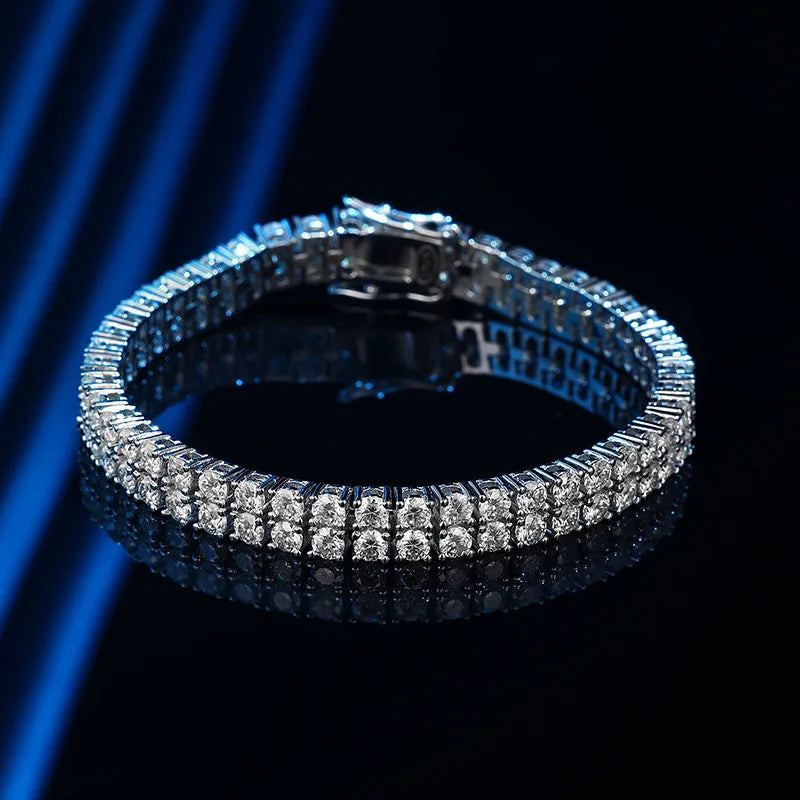 Bxiny pulseiras de tênis de moissanite 3mm, prata s925 para mulheres e homens, fileira dupla, diamante certificado, hiphop, corrente de mão, joias de presente
