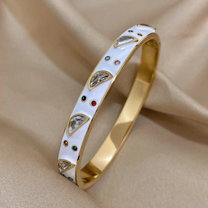 Greatera-Pulseiras de aço inoxidável para mulheres, braceletes embutidos de zircão, bracelete banhado a ouro, joias de luxo, branco, preto, esmalte, charme
