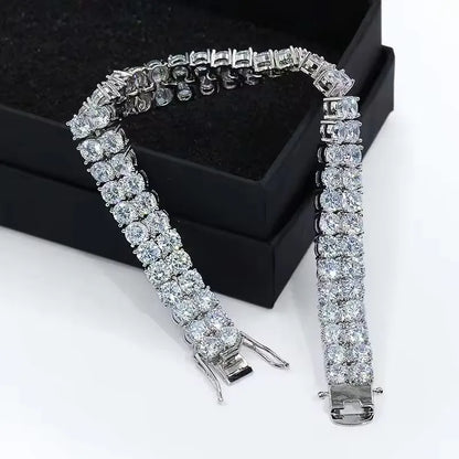 Bxiny pulseiras de tênis de moissanite 3mm, prata s925 para mulheres e homens, fileira dupla, diamante certificado, hiphop, corrente de mão, joias de presente