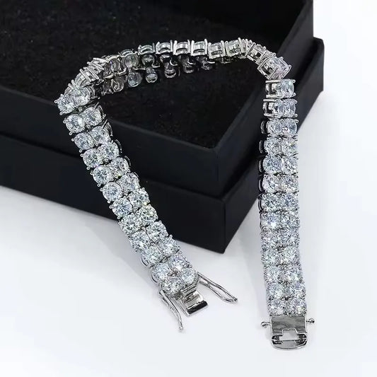 Bxiny pulseiras de tênis de moissanite 3mm, prata s925 para mulheres e homens, fileira dupla, diamante certificado, hiphop, corrente de mão, joias de presente