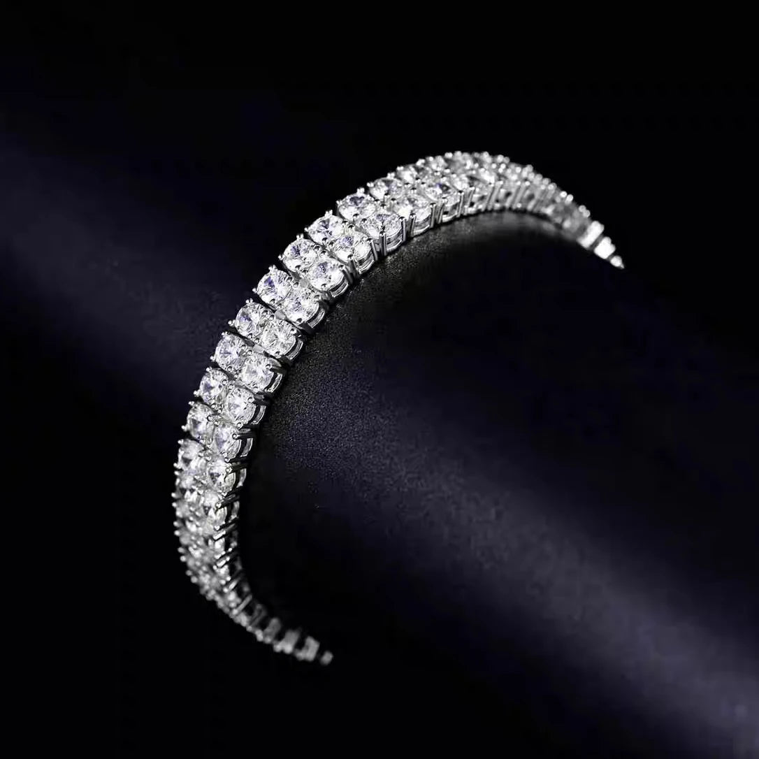 Bxiny pulseiras de tênis de moissanite 3mm, prata s925 para mulheres e homens, fileira dupla, diamante certificado, hiphop, corrente de mão, joias de presente