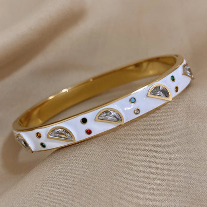 Greatera-Pulseiras de aço inoxidável para mulheres, braceletes embutidos de zircão, bracelete banhado a ouro, joias de luxo, branco, preto, esmalte, charme